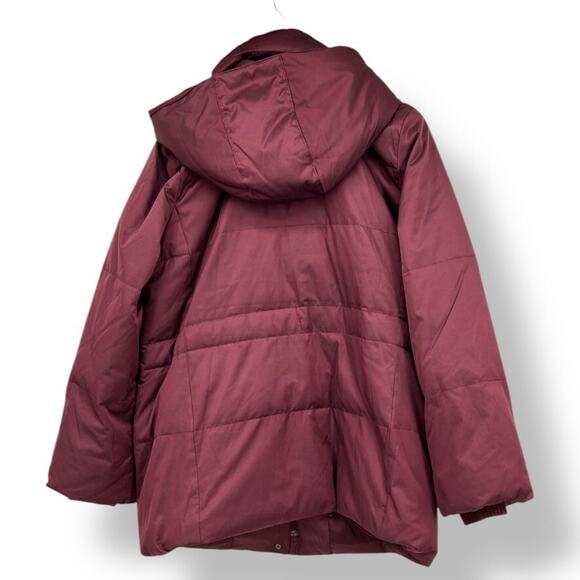 J Jill Down Fill Puffer Coat Jacket Burgundy Red Removable Hood Women's Large - Picture 2 of 11